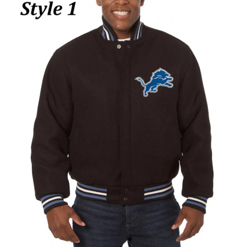 Detroit Lions Black and White Varsity Jacket